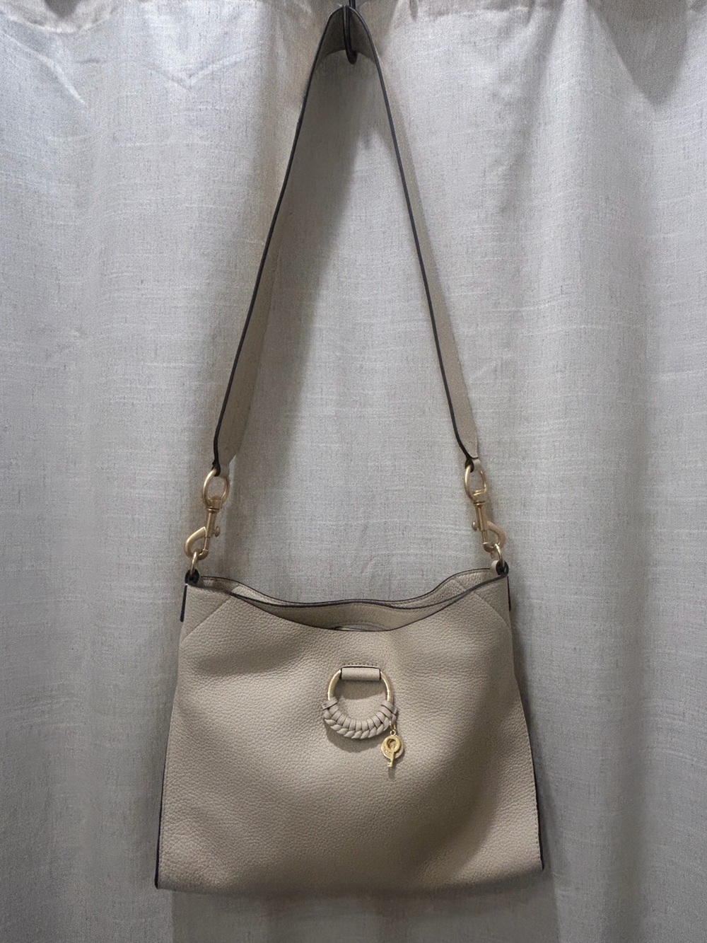 See By Chloe Cream Leather Shoulder Bag with Gold Ring Accent